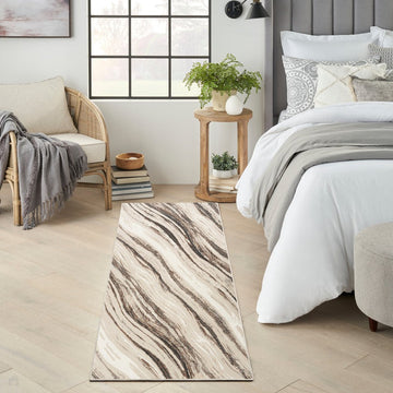 Sustainable Trends SUT05 Modern Abstract Marble Wave Hi Low Textured Soft Recycled Polyester Low Profile Durable Short Pile Beige/Grey/Cream/Taupe Runner-Nourison-Rug Love - The Most Loved Rug Store